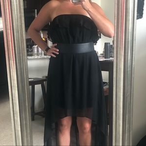 Black strapless high-low dress with ruffle, Size S